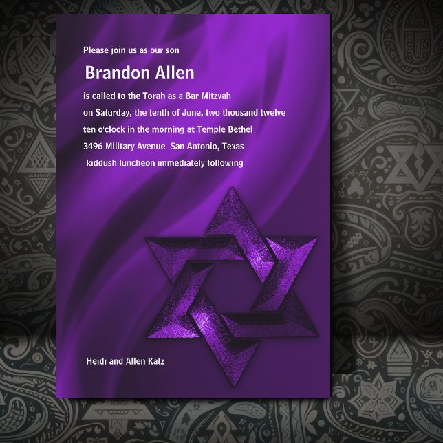 Bar Mitzvah Purple Star of David Invitation (Creator Uploaded)