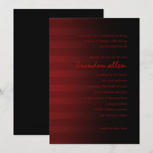 Bar Mitzvah Red and Black Horizontal Stripes Invitation