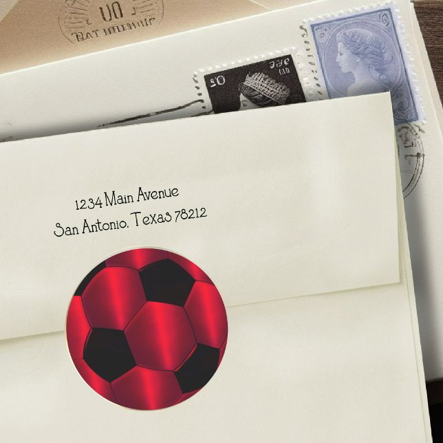 Bar Mitzvah Red and Black Soccer Ball Classic Round Sticker (Creator Uploaded)