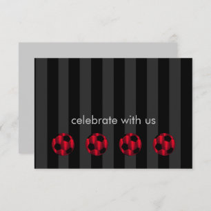 Bar Mitzvah Red and Black Soccer Ball Invitation