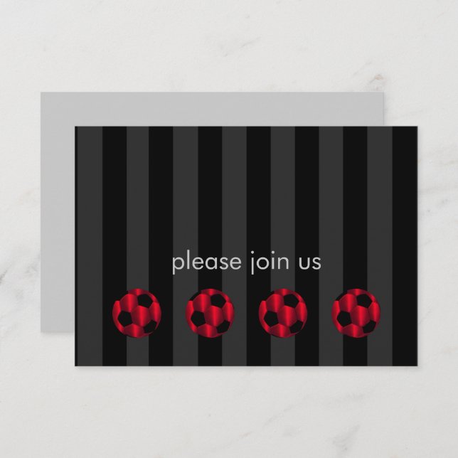 Bar Mitzvah Red and Black Soccer Ball RSVP Card (Front/Back)