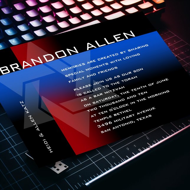 Bar Mitzvah Red and Blue on Any Colour Invitation (Creator Uploaded)