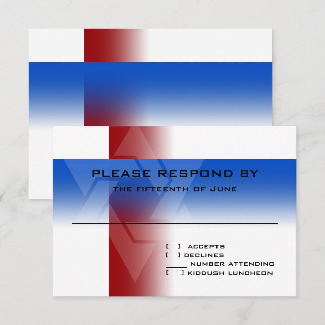 Bar Mitzvah Red and Blue on Any Colour RSVP Card (Front/Back)