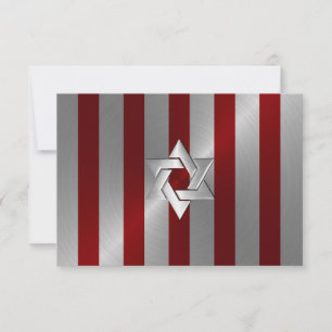 Bar Mitzvah Red and Silver Stripe with Star Invitation