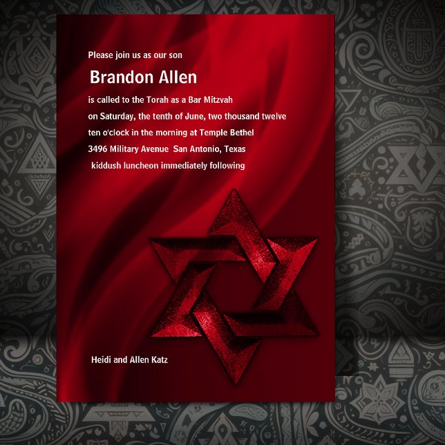 Bar Mitzvah Red Star of David Invitation (Creator Uploaded)