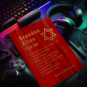 Bar Mitzvah Red Streaks Invitation