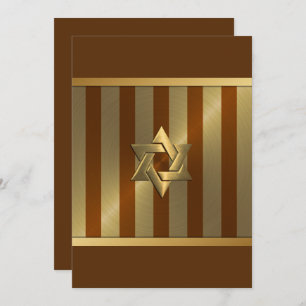Bar Mitzvah Rust Gold Stripe Star of David Invitation