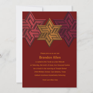 Bar Mitzvah Shades of Red and Rust, Star of David Invitation
