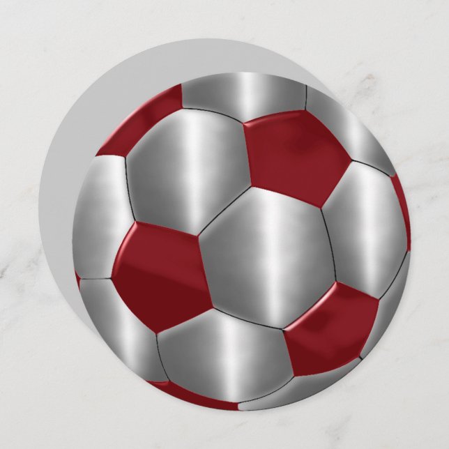 Bar Mitzvah Silver and Red Soccer Ball Invitation (Front/Back)