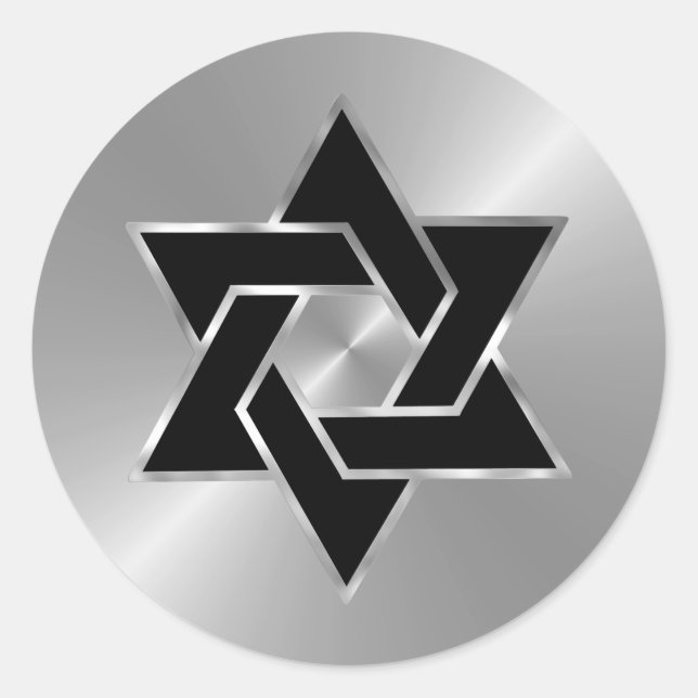 Bar Mitzvah Silver Black Star of David Classic Round Sticker (Front)
