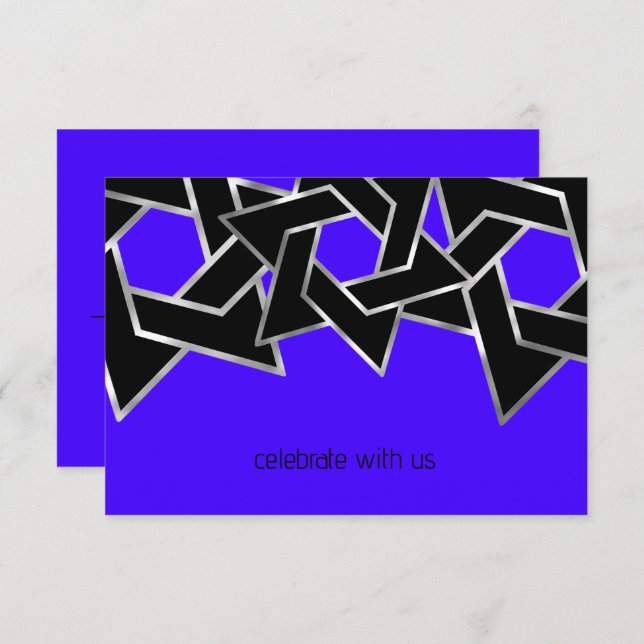 Bar Mitzvah Silver Black Star of David Invitation (Front/Back)