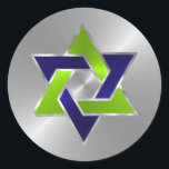 Bar Mitzvah Silver Blue Lime Green Star of David Classic Round Sticker<br><div class="desc">Bar Mitzvah and Bat Mitzvah invitation sets designed by Umua. Printed and shipped by Zazzle or its partners.</div>