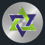 Bar Mitzvah Silver Blue Lime Green Star of David Classic Round Sticker<br><div class="desc">Bar Mitzvah and Bat Mitzvah invitation sets designed by Umua. Printed and shipped by Zazzle or its partners.</div>
