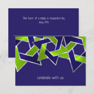 Bar Mitzvah Silver Blue Lime Green Star of David Invitation