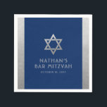 Bar Mitzvah Silver Blue Modern Simple Personalised Napkin<br><div class="desc">Elegant modern navy blue and silver classic modern minimal design personalised bar mitzvah luncheon and reception napkins with custom name,  date and Star of David. Silver is an authentic-looking faux silver texture effect,  NOT real foil.</div>