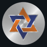 Bar Mitzvah Silver Blue Orange Star of David Classic Round Sticker<br><div class="desc">Bar Mitzvah and Bat Mitzvah invitation sets designed by Umua. Printed and shipped by Zazzle or its partners.</div>