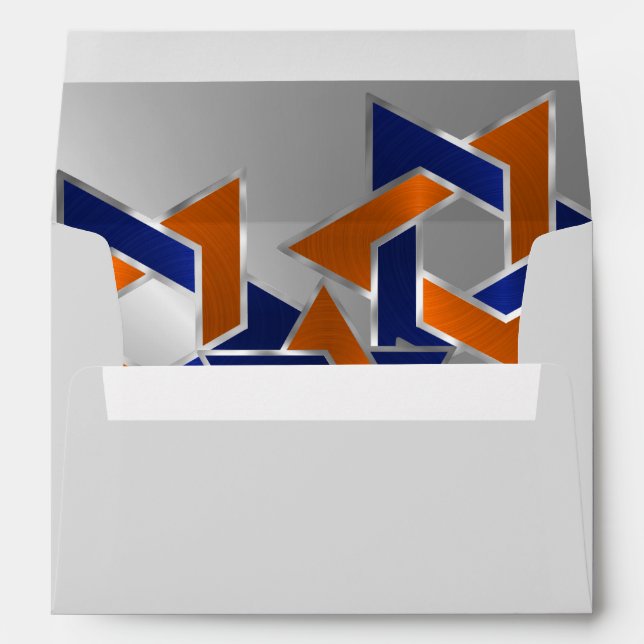 Bar Mitzvah Silver Blue Orange Star of David Envelope (Back (Bottom))