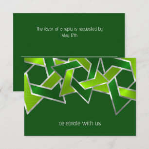 Bar Mitzvah Silver Lime Green Star of David Invitation