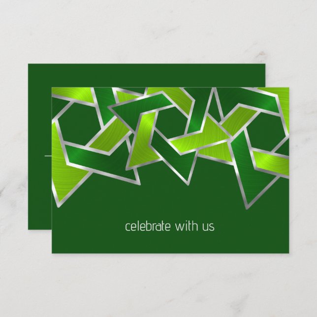 Bar Mitzvah Silver Lime Green Star of David Invitation (Front/Back)