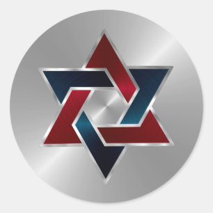 Bar Mitzvah Silver Navy Blue Red Star of David Classic Round Sticker