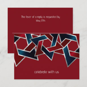 Bar Mitzvah Silver Navy Blue Red Star of David Invitation