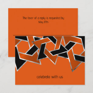 Bar Mitzvah Silver Orange Black Star of David Invitation