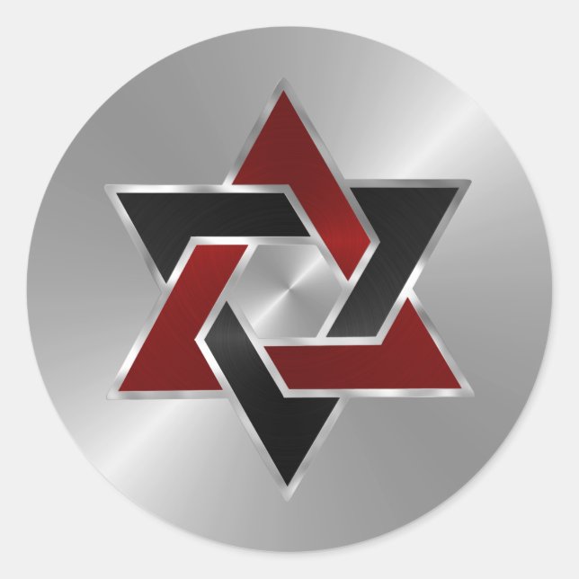 Bar Mitzvah Silver Red Black Star of David Classic Round Sticker (Front)
