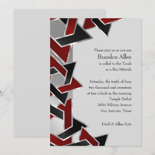 Bar Mitzvah Silver Red Black Star of David Invitation