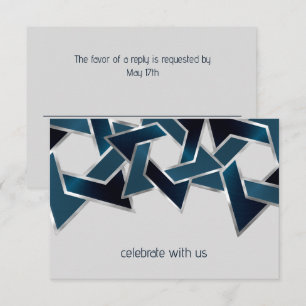 Bar Mitzvah Silver Teal Navy Blue Star of David Invitation
