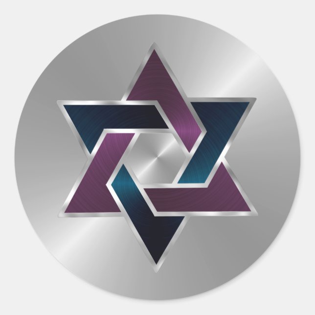 Bar Mitzvah Silver Teal Purple Star of David Classic Round Sticker (Front)