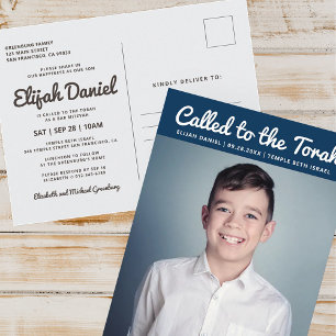 Bar Mitzvah Simple Custom Photo Invitation Postcard