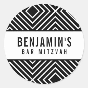 BAR MITZVAH simple modern bold geometric black Classic Round Sticker