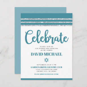 Bar Mitzvah Simple Modern Bold Teal Silver Tallit Enclosure Card