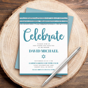 Bar Mitzvah Simple Modern Bold Teal Silver Tallit  Enclosure Card
