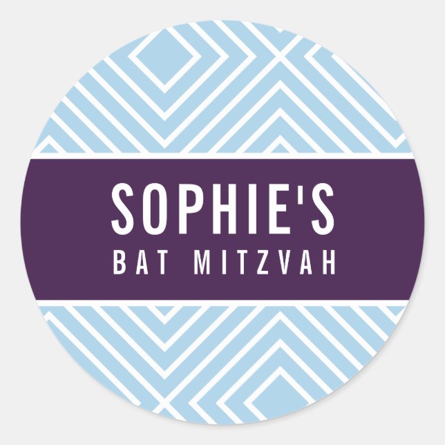 BAR MITZVAH simple modern geometric aubergine blue Classic Round Sticker (Front)