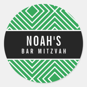 BAR MITZVAH simple modern geometric kelly green Classic Round Sticker