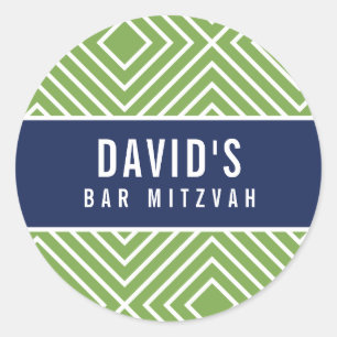 BAR MITZVAH simple modern geometric navy green Classic Round Sticker