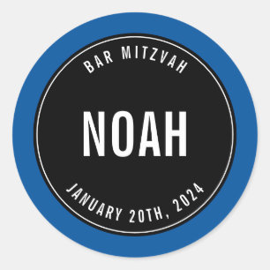BAR MITZVAH simple modern plain black roayl blue Classic Round Sticker