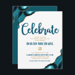 Bar Mitzvah Simple Modern Turquoise Agate Script Enclosure Card<br><div class="desc">Be proud, rejoice and showcase this milestone of your favourite Bar Mitzvah! Include this cool, unique, modern, personalised insert for additional information to your event. Dark teal blue script typography and faux gold Star of David overlay a simple, clean white background with turquoise blue agate rocks accented with faux gold...</div>