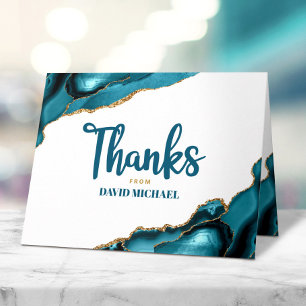 Bar Mitzvah Simple Modern Turquoise Agate Script Thank You Card