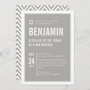 BAR MITZVAH simple modern typography grey white Invitation