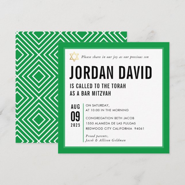 BAR MITZVAH simple modern typography kelly green Invitation (Front/Back)