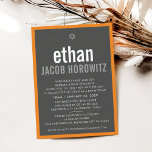 BAR MITZVAH simple star modern name grey orange Invitation<br><div class="desc">by kat massard >>> kat@simplysweetPAPERIE.com <<< CONTACT ME for custom wording or to add any lines in Hebrew Love the design, but would like to see some changes - another colour scheme, product, add a photo or adapted for a different occasion - no worries simply contact me - I am...</div>