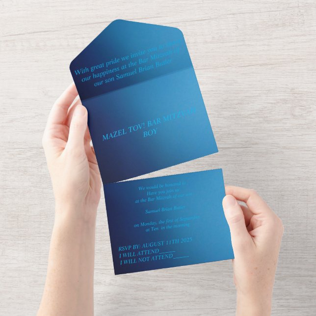 BAR MITZVAH SON 13TH SIMPLE ALL IN ONE INVITATION (Tearaway)