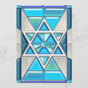Bar Mitzvah Stained Glass & Silver Star of David Invitation