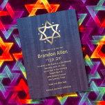 Bar Mitzvah Stained Wood Blue Plum Gold Star Invitation<br><div class="desc">Designed by Carrie Fink.  Printed and shipped by Zazzle or their partners.</div>