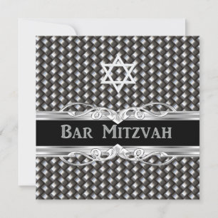 Bar Mitzvah Star Black Silver Metal male boy Invitation