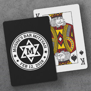 Bar mitzvah Star of David black any colour monogra Playing Cards