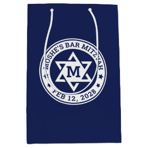 Bar mitzvah Star of David blue any colour monogram Medium Gift Bag