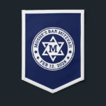 Bar mitzvah Star of David blue any colour monogram Pennant<br><div class="desc">Bar mitzvah pennant featuring a white Star of David with the boy's monogram initial,  and name and date around the star. The default colours are white and dark blue but all colours are fully customisable in the design tool.</div>